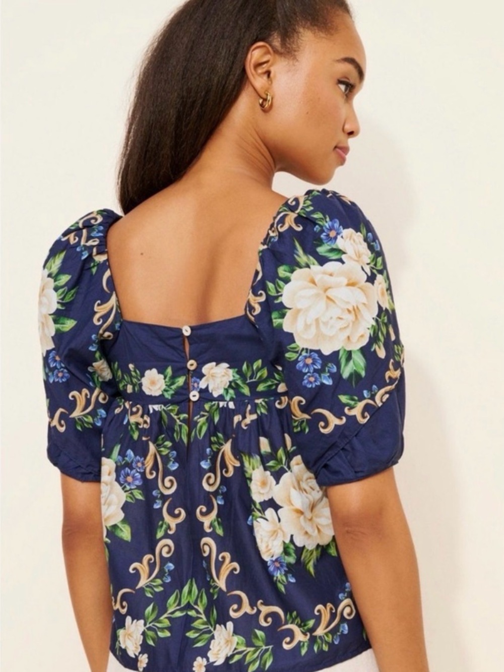 NWT Farm Rio Tapestry Yoke Navy Top, XL - Picture 3 of 6